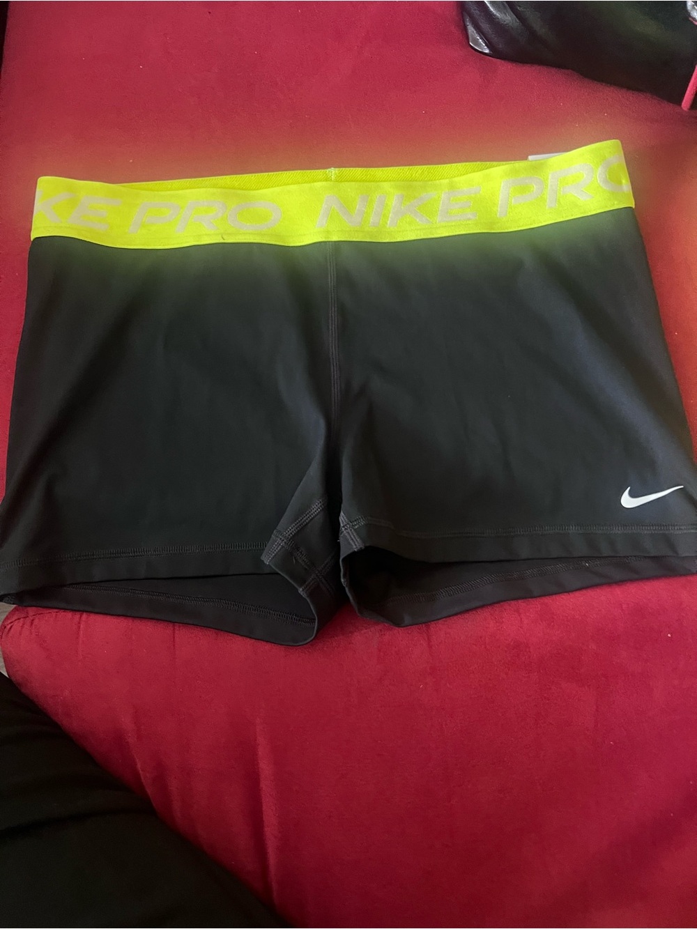 Nike Black Compression Shorts with Neon Yellow Waistband